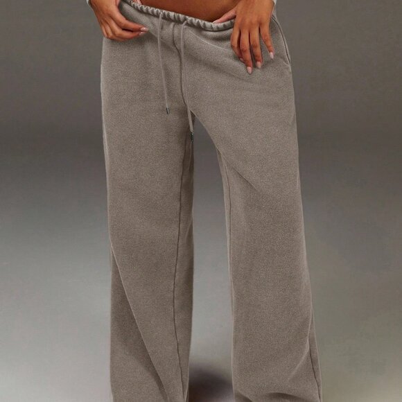 Light Grey Casual Women's Drawstring Waist Pockets Wide Leg Loose Sweatpants
